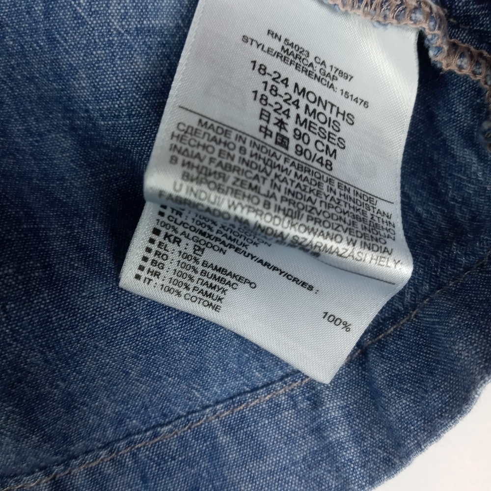 Baby Gap girls size 18-24 chambray ribbed button down dress metal buttons ruffle - Picture 4 of 6